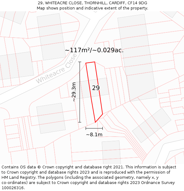 29, WHITEACRE CLOSE, THORNHILL, CARDIFF, CF14 9DG: Plot and title map