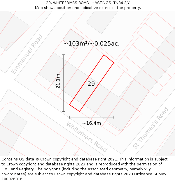 29, WHITEFRIARS ROAD, HASTINGS, TN34 3JY: Plot and title map
