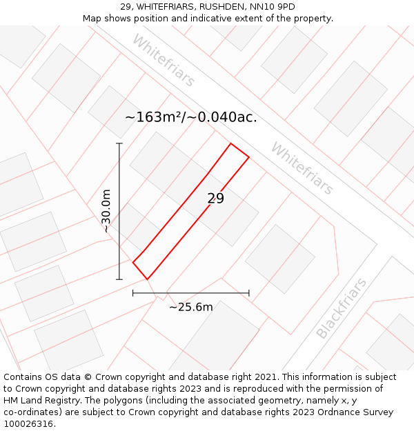 29, WHITEFRIARS, RUSHDEN, NN10 9PD: Plot and title map