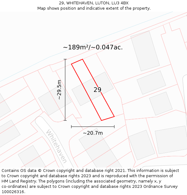 29, WHITEHAVEN, LUTON, LU3 4BX: Plot and title map