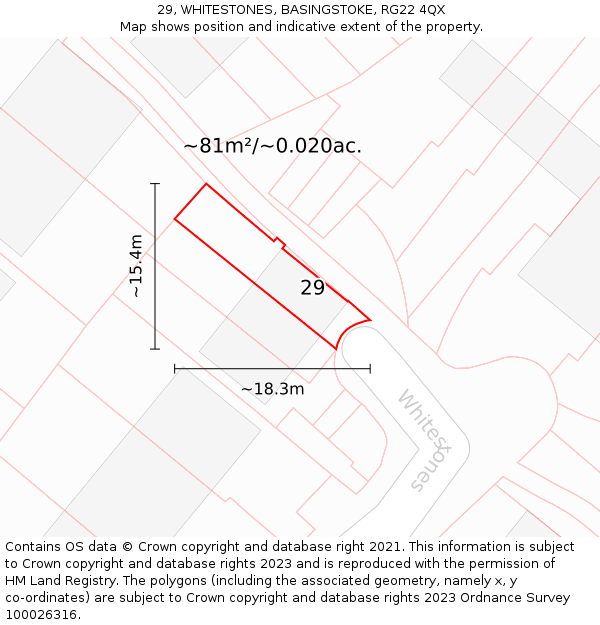 29, WHITESTONES, BASINGSTOKE, RG22 4QX: Plot and title map