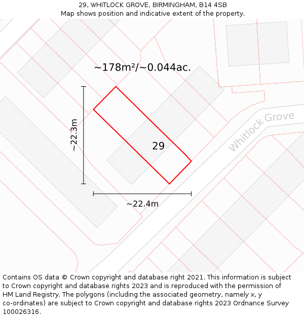 29, WHITLOCK GROVE, BIRMINGHAM, B14 4SB: Plot and title map