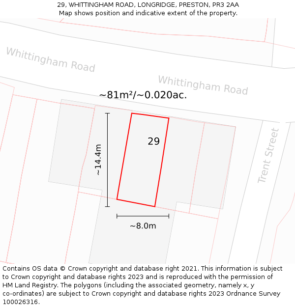 29, WHITTINGHAM ROAD, LONGRIDGE, PRESTON, PR3 2AA: Plot and title map