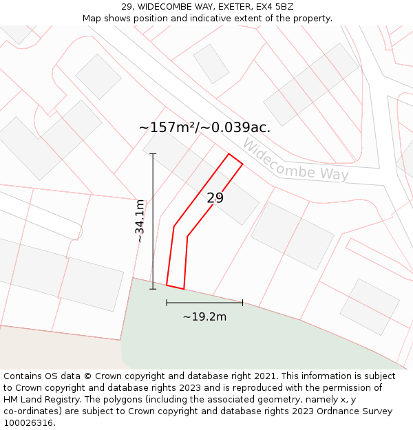 29, WIDECOMBE WAY, EXETER, EX4 5BZ: Plot and title map