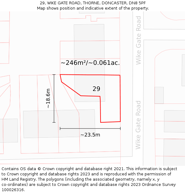29, WIKE GATE ROAD, THORNE, DONCASTER, DN8 5PF: Plot and title map