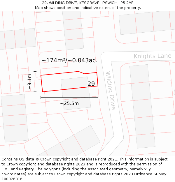 29, WILDING DRIVE, KESGRAVE, IPSWICH, IP5 2AE: Plot and title map