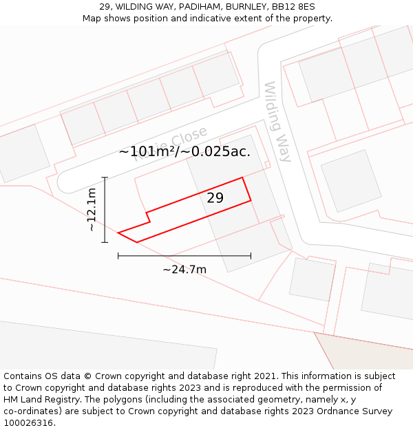 29, WILDING WAY, PADIHAM, BURNLEY, BB12 8ES: Plot and title map