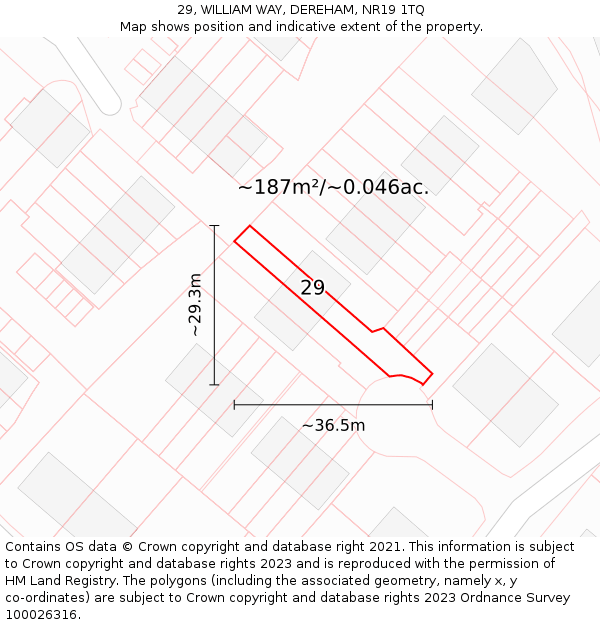 29, WILLIAM WAY, DEREHAM, NR19 1TQ: Plot and title map