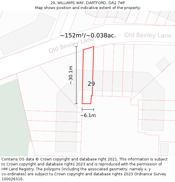 29, WILLIAMS WAY, DARTFORD, DA2 7WF: Plot and title map