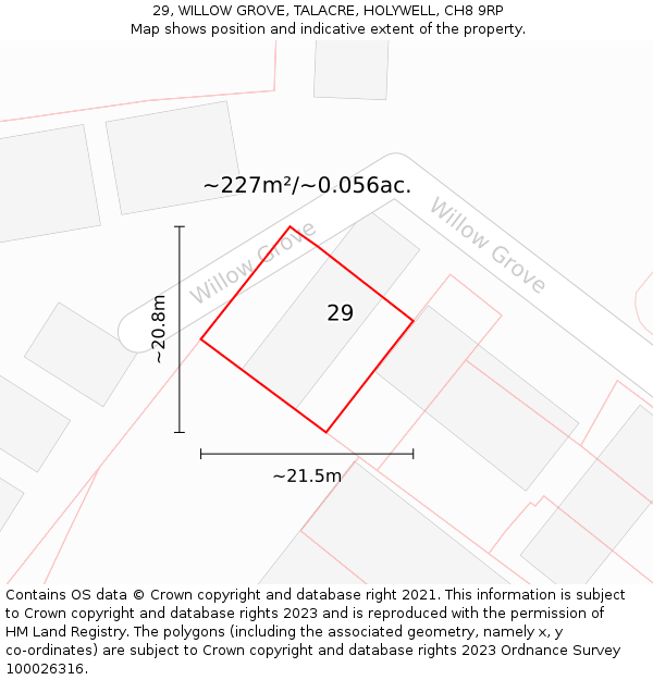 29, WILLOW GROVE, TALACRE, HOLYWELL, CH8 9RP: Plot and title map
