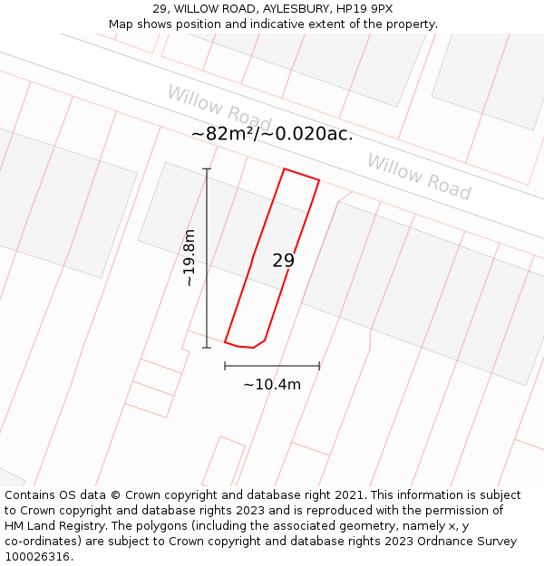 29, WILLOW ROAD, AYLESBURY, HP19 9PX: Plot and title map