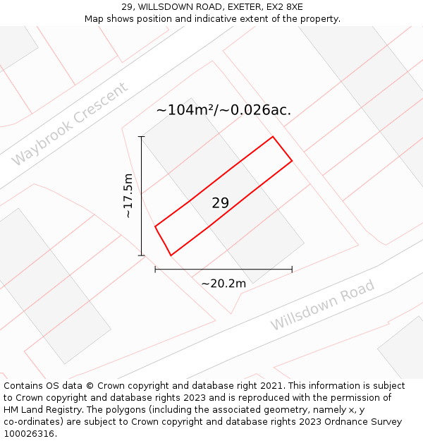 29, WILLSDOWN ROAD, EXETER, EX2 8XE: Plot and title map