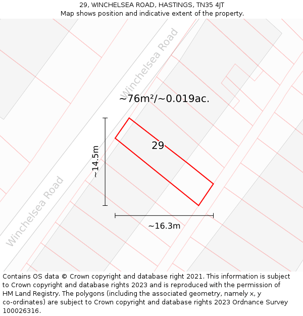29, WINCHELSEA ROAD, HASTINGS, TN35 4JT: Plot and title map