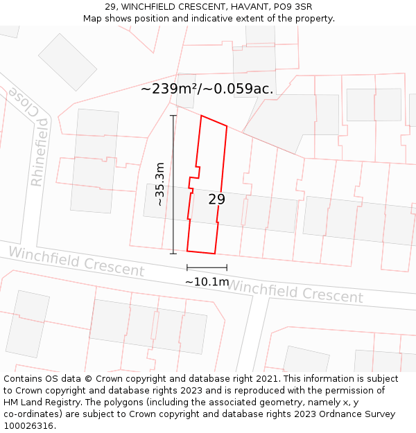 29, WINCHFIELD CRESCENT, HAVANT, PO9 3SR: Plot and title map