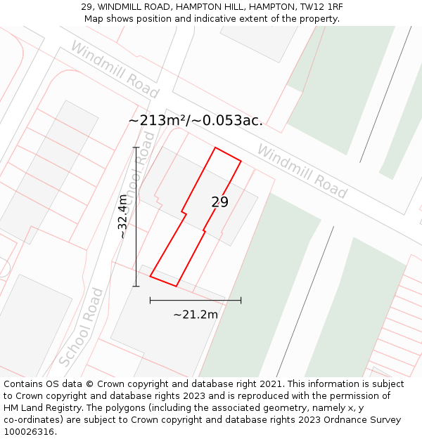 29, WINDMILL ROAD, HAMPTON HILL, HAMPTON, TW12 1RF: Plot and title map
