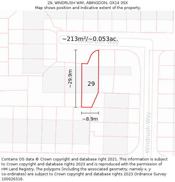 29, WINDRUSH WAY, ABINGDON, OX14 3SX: Plot and title map