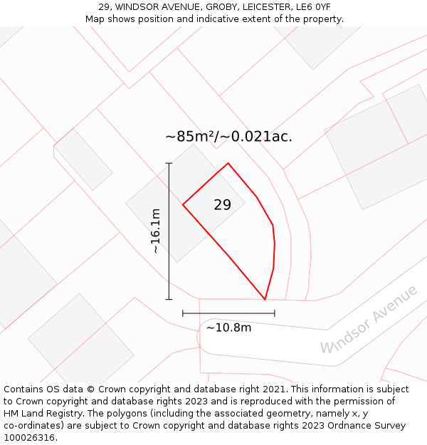 29, WINDSOR AVENUE, GROBY, LEICESTER, LE6 0YF: Plot and title map
