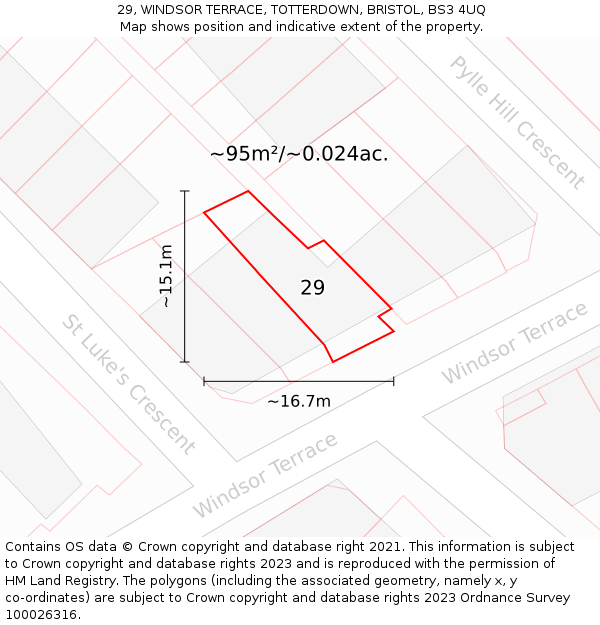 29, WINDSOR TERRACE, TOTTERDOWN, BRISTOL, BS3 4UQ: Plot and title map