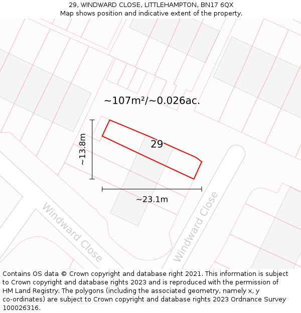 29, WINDWARD CLOSE, LITTLEHAMPTON, BN17 6QX: Plot and title map