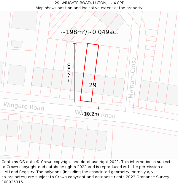 29, WINGATE ROAD, LUTON, LU4 8PP: Plot and title map