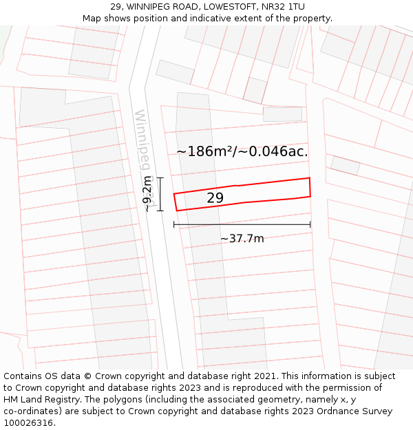 29, WINNIPEG ROAD, LOWESTOFT, NR32 1TU: Plot and title map