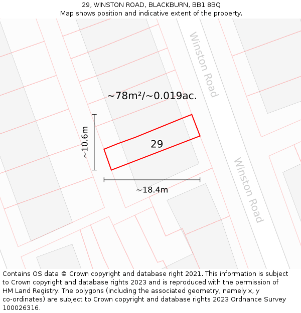 29, WINSTON ROAD, BLACKBURN, BB1 8BQ: Plot and title map