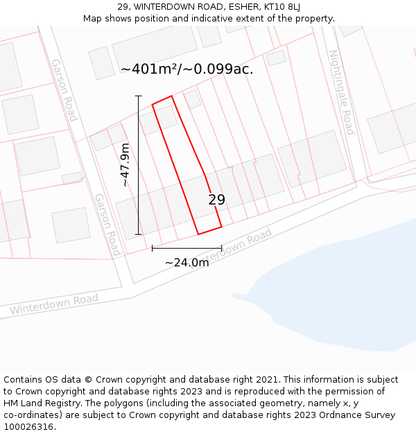 29, WINTERDOWN ROAD, ESHER, KT10 8LJ: Plot and title map