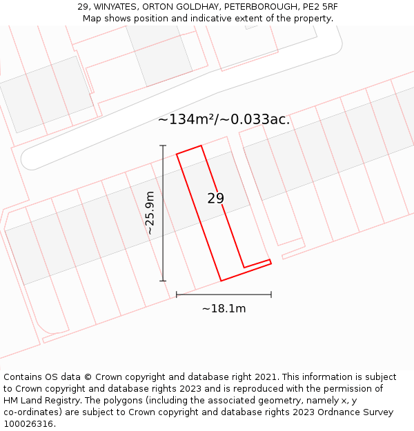 29, WINYATES, ORTON GOLDHAY, PETERBOROUGH, PE2 5RF: Plot and title map