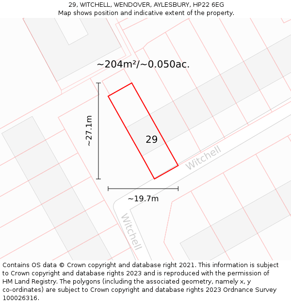 29, WITCHELL, WENDOVER, AYLESBURY, HP22 6EG: Plot and title map