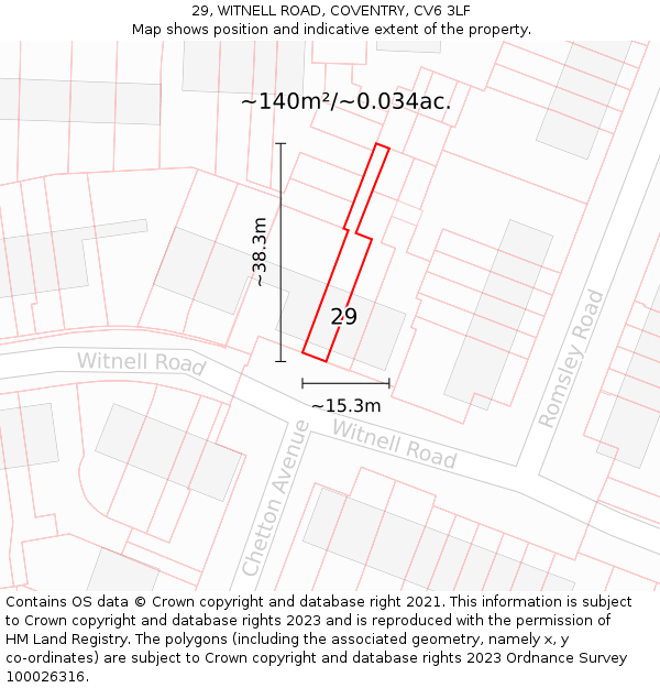 29, WITNELL ROAD, COVENTRY, CV6 3LF: Plot and title map