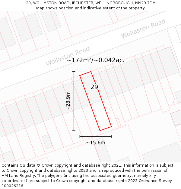 29, WOLLASTON ROAD, IRCHESTER, WELLINGBOROUGH, NN29 7DA: Plot and title map