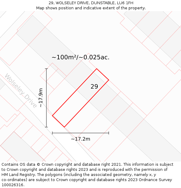 29, WOLSELEY DRIVE, DUNSTABLE, LU6 1FH: Plot and title map