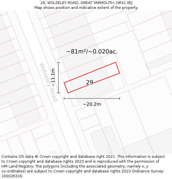 29, WOLSELEY ROAD, GREAT YARMOUTH, NR31 0EJ: Plot and title map