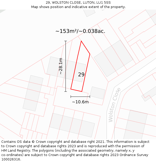29, WOLSTON CLOSE, LUTON, LU1 5SS: Plot and title map