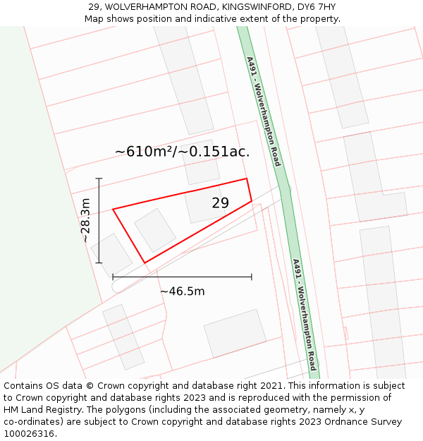 29, WOLVERHAMPTON ROAD, KINGSWINFORD, DY6 7HY: Plot and title map