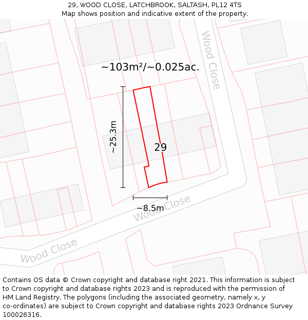 29, WOOD CLOSE, LATCHBROOK, SALTASH, PL12 4TS: Plot and title map