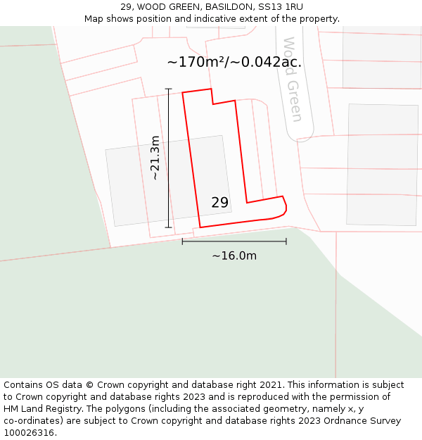 29, WOOD GREEN, BASILDON, SS13 1RU: Plot and title map