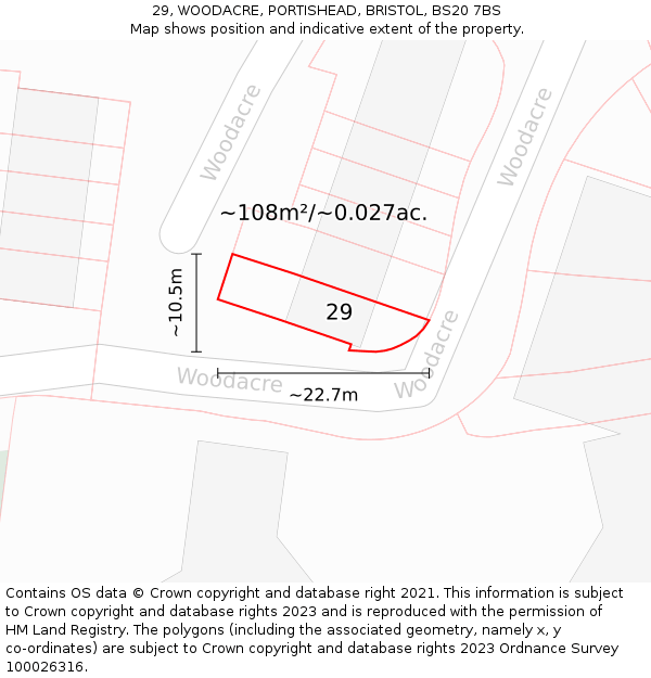29, WOODACRE, PORTISHEAD, BRISTOL, BS20 7BS: Plot and title map
