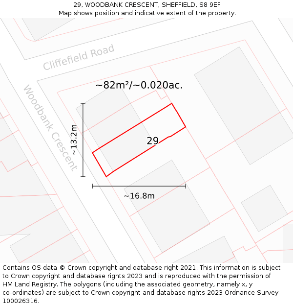 29, WOODBANK CRESCENT, SHEFFIELD, S8 9EF: Plot and title map