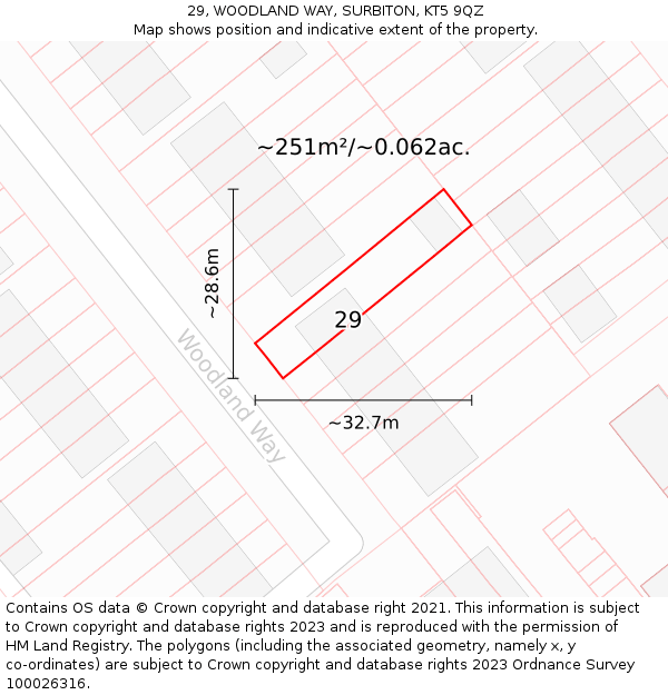 29, WOODLAND WAY, SURBITON, KT5 9QZ: Plot and title map