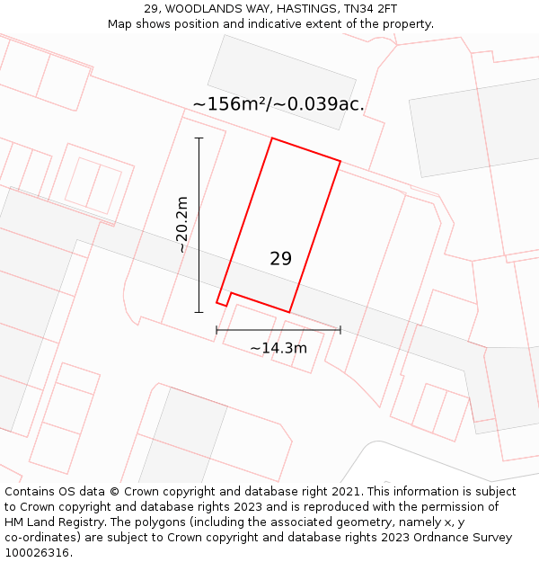 29, WOODLANDS WAY, HASTINGS, TN34 2FT: Plot and title map