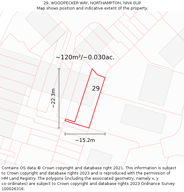 29, WOODPECKER WAY, NORTHAMPTON, NN4 0UP: Plot and title map