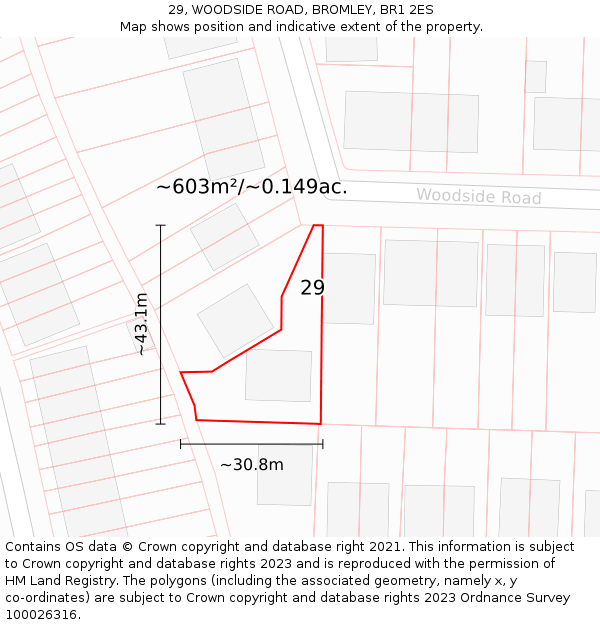 29, WOODSIDE ROAD, BROMLEY, BR1 2ES: Plot and title map