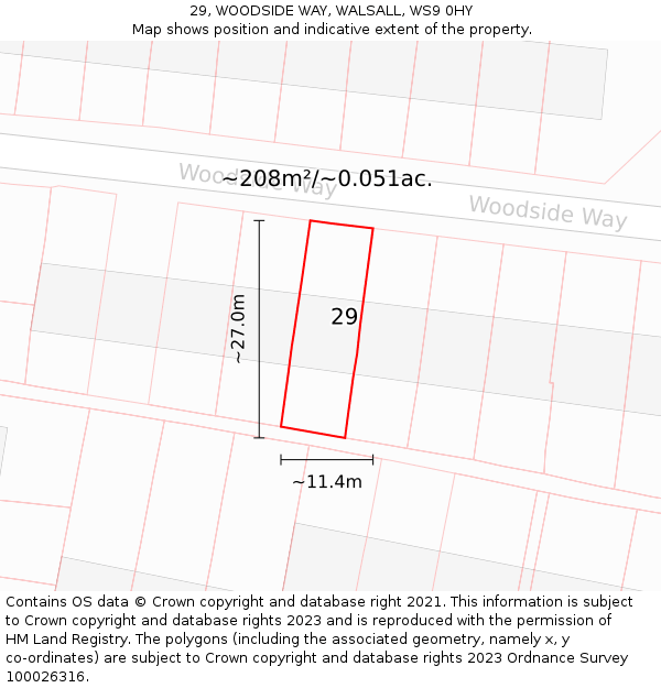 29, WOODSIDE WAY, WALSALL, WS9 0HY: Plot and title map