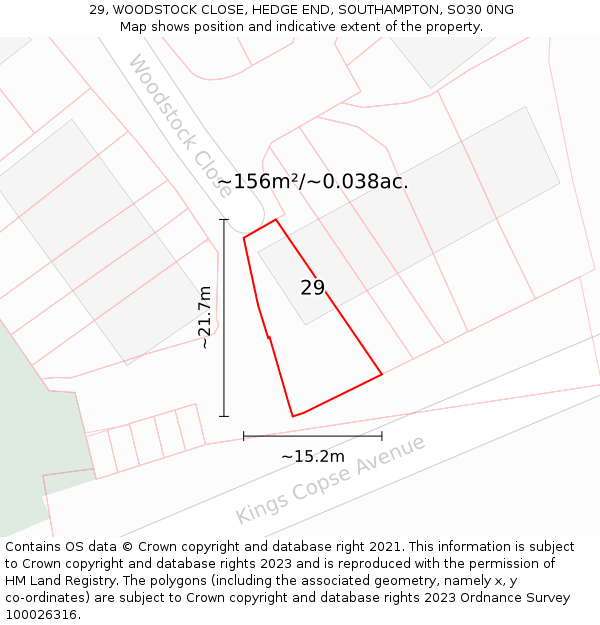29, WOODSTOCK CLOSE, HEDGE END, SOUTHAMPTON, SO30 0NG: Plot and title map