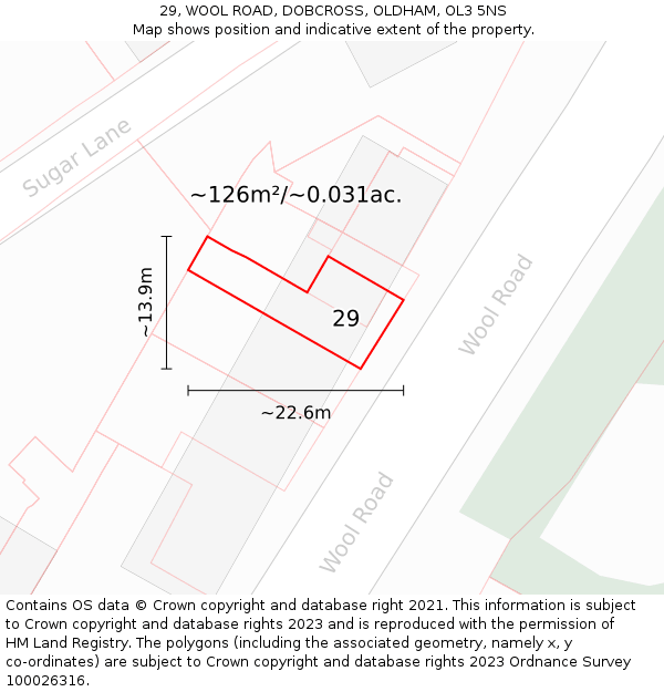 29, WOOL ROAD, DOBCROSS, OLDHAM, OL3 5NS: Plot and title map