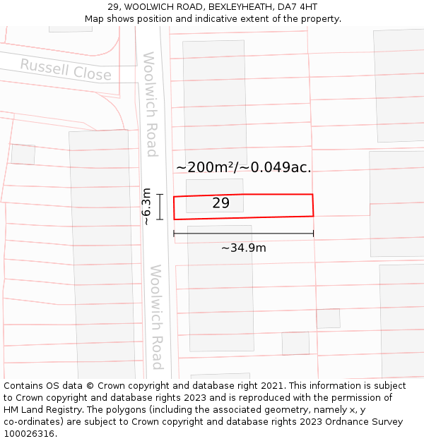 29, WOOLWICH ROAD, BEXLEYHEATH, DA7 4HT: Plot and title map