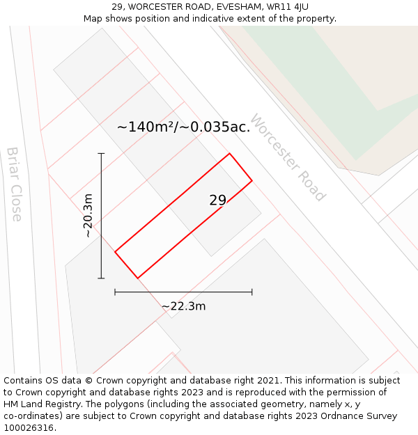 29, WORCESTER ROAD, EVESHAM, WR11 4JU: Plot and title map