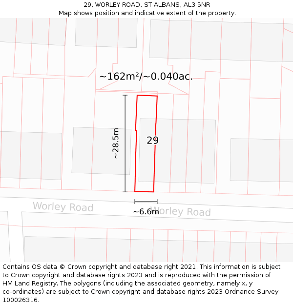 29, WORLEY ROAD, ST ALBANS, AL3 5NR: Plot and title map