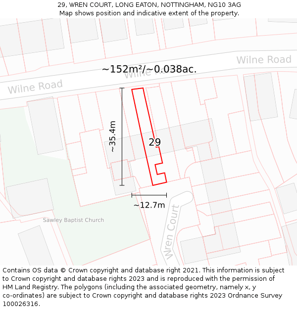 29, WREN COURT, LONG EATON, NOTTINGHAM, NG10 3AG: Plot and title map